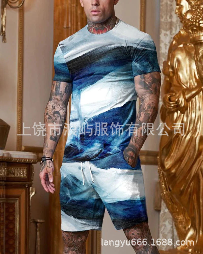 Men's Color Block 3D Printed T-Shirt Set