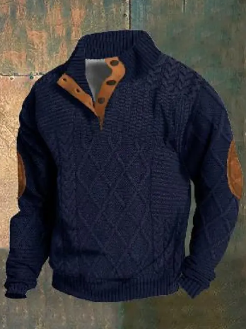 Men's Cable Knit Quarter-Zip Sweater | Suede Elbow Patch | 10 Colors | XS–6XL