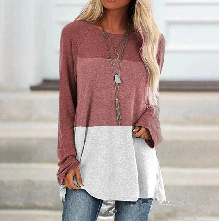 Women's Color Block Long Sleeve T-Shirt | Crew Neck Pullover, 6 Colors