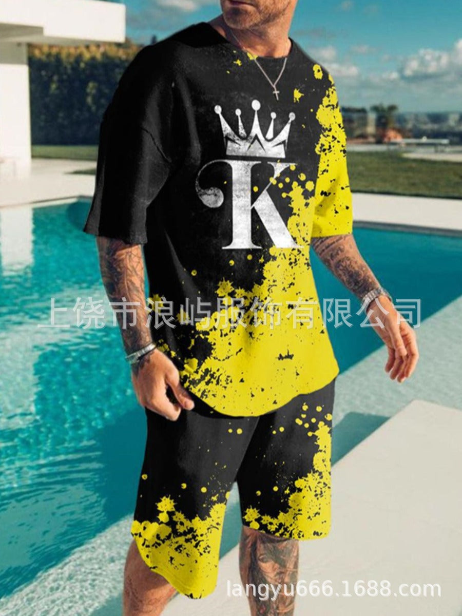 Men's Color Block 3D Printed T-Shirt Set