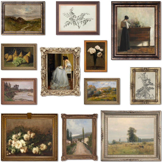 LANCHI95 Vintage French Country Wall Art Set | 12 Prints | Unframed | Moody Gallery Wall