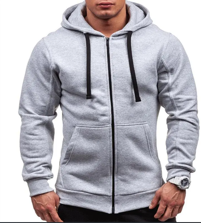 Men's Zipper Hooded Solid Color Cardigan Jacket
