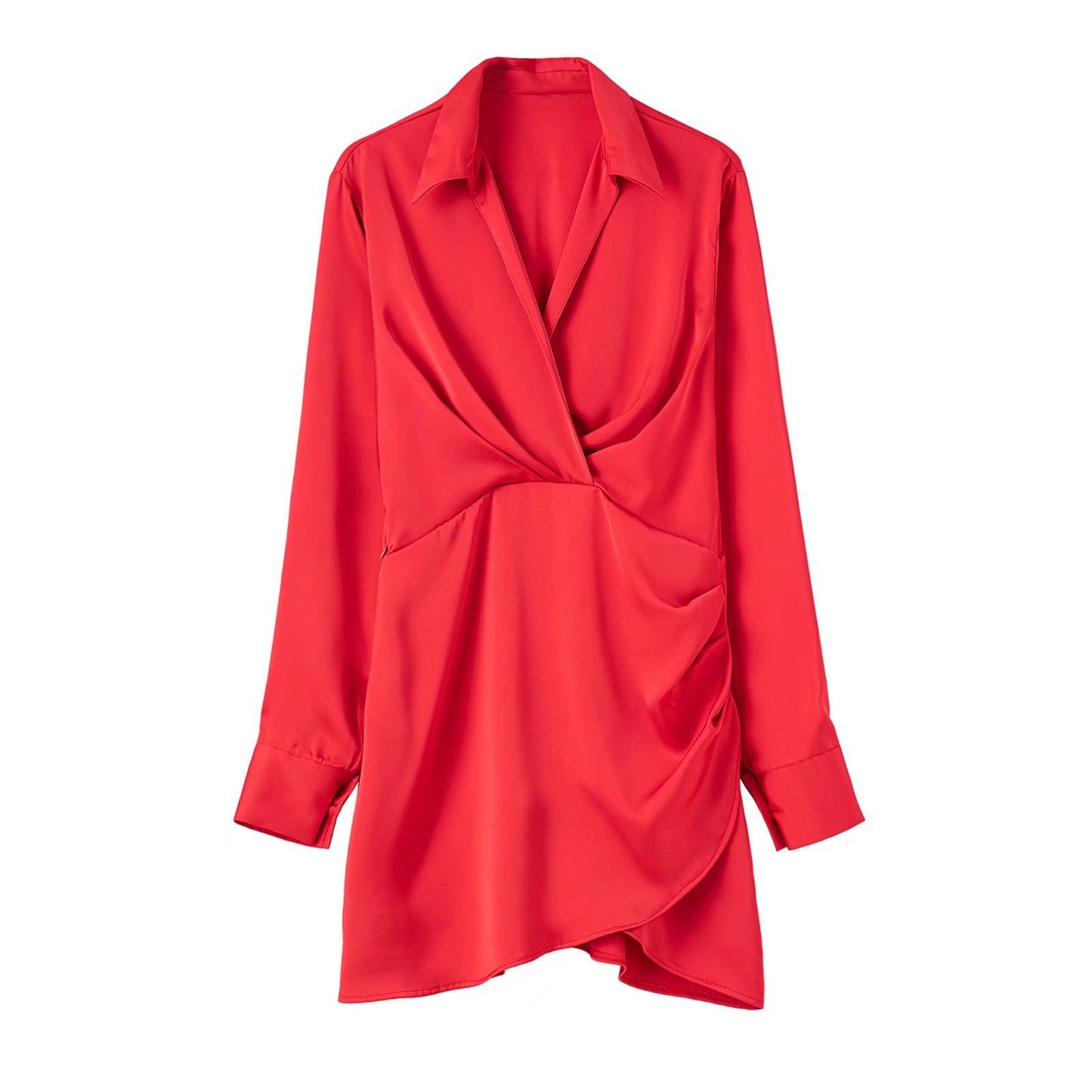 Silk Satin Texture Waist Shirt Dress - Euro & US Style