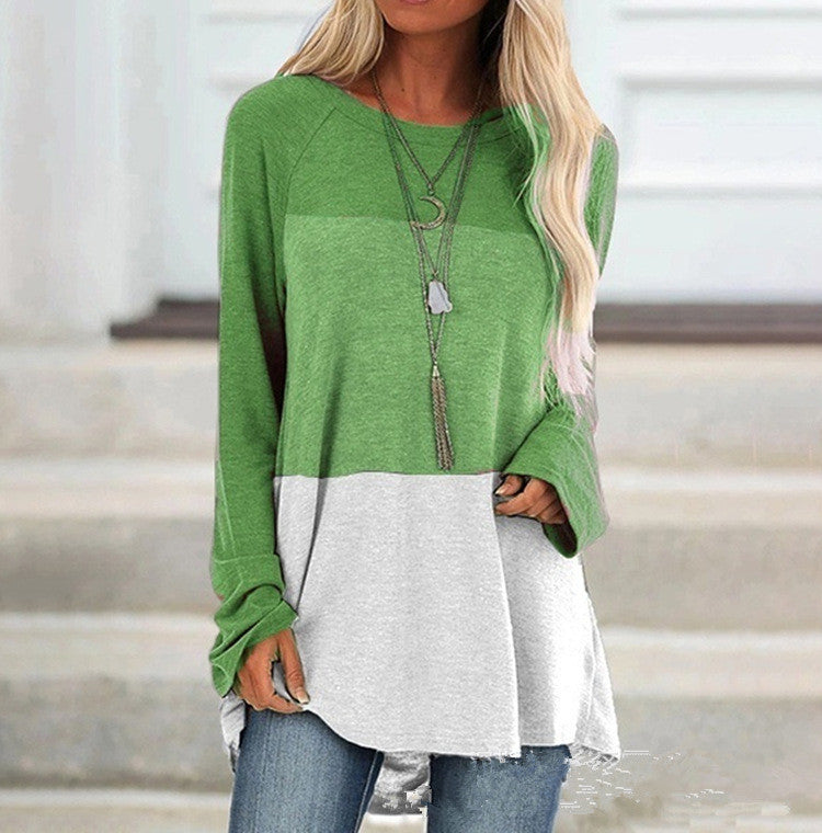 Women's Color Block Long Sleeve T-Shirt | Crew Neck Pullover, 6 Colors
