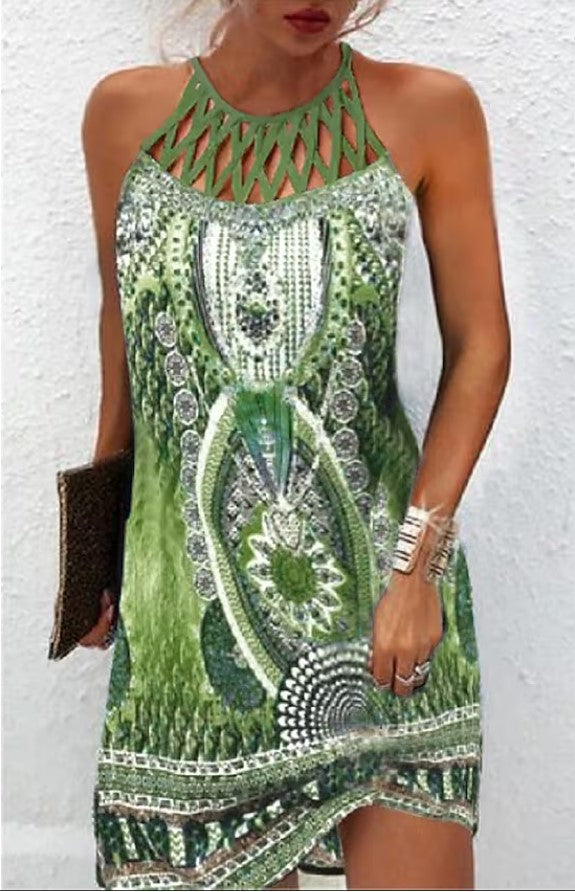 Casual Bohemian Dress with Ethnic Print Design