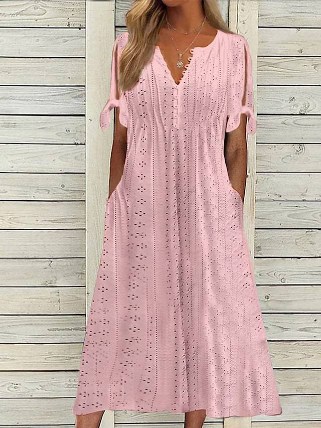 Summer Women's Lace V-Neck Dress with Ruffles