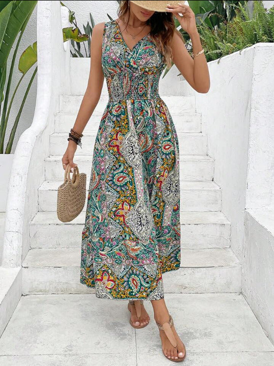 High Waist Sleeveless Bohemian Dress for Women