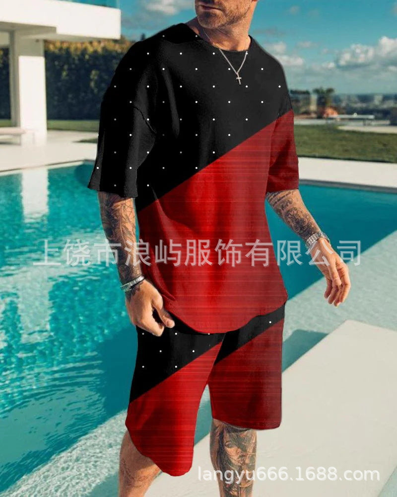 Men's Color Block 3D Printed T-Shirt Set