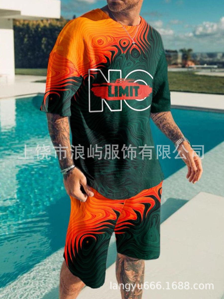 Men's Color Block 3D Printed T-Shirt Set