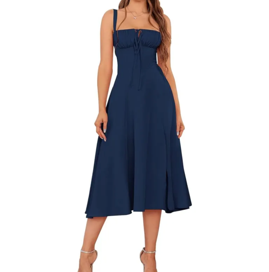 Lace-Up Slit Midi Dress for Women