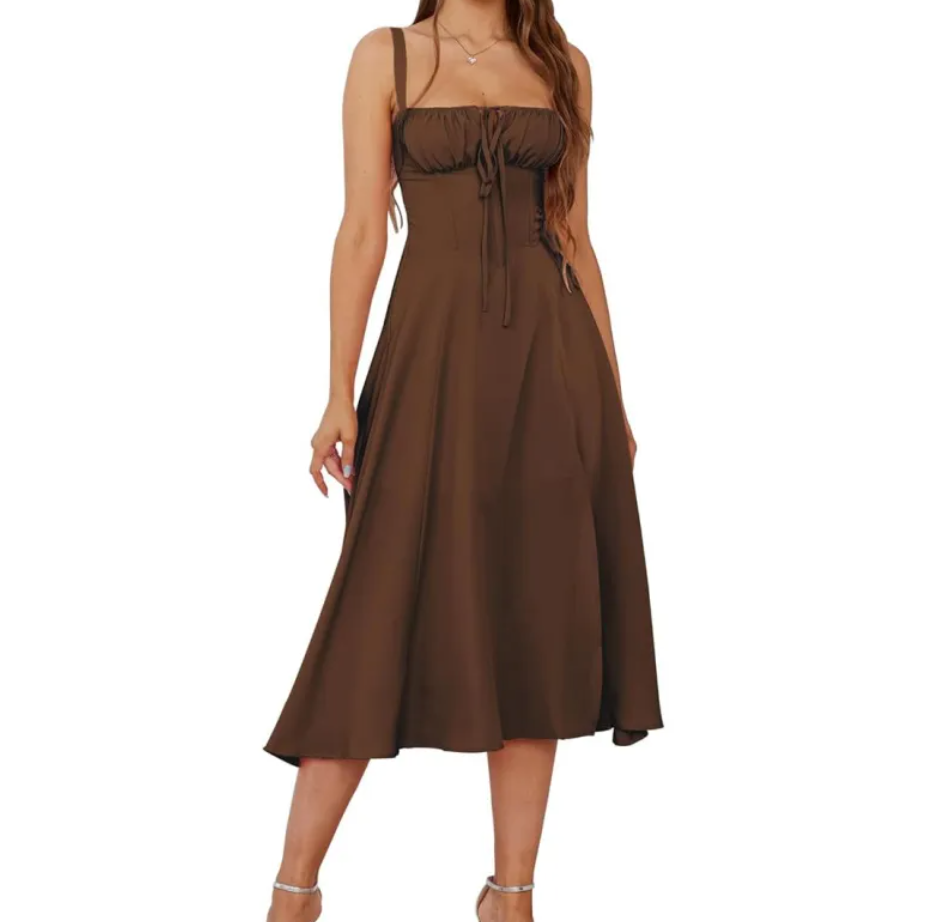 Lace-Up Slit Midi Dress for Women