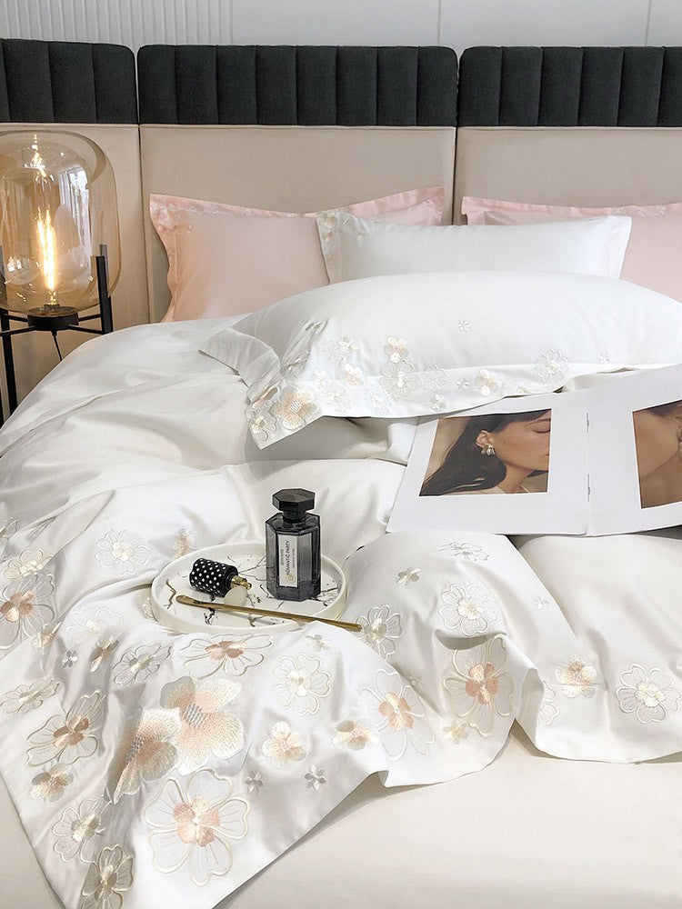 Princess Style 100% Cotton Floral Embroidery Bedding Set
