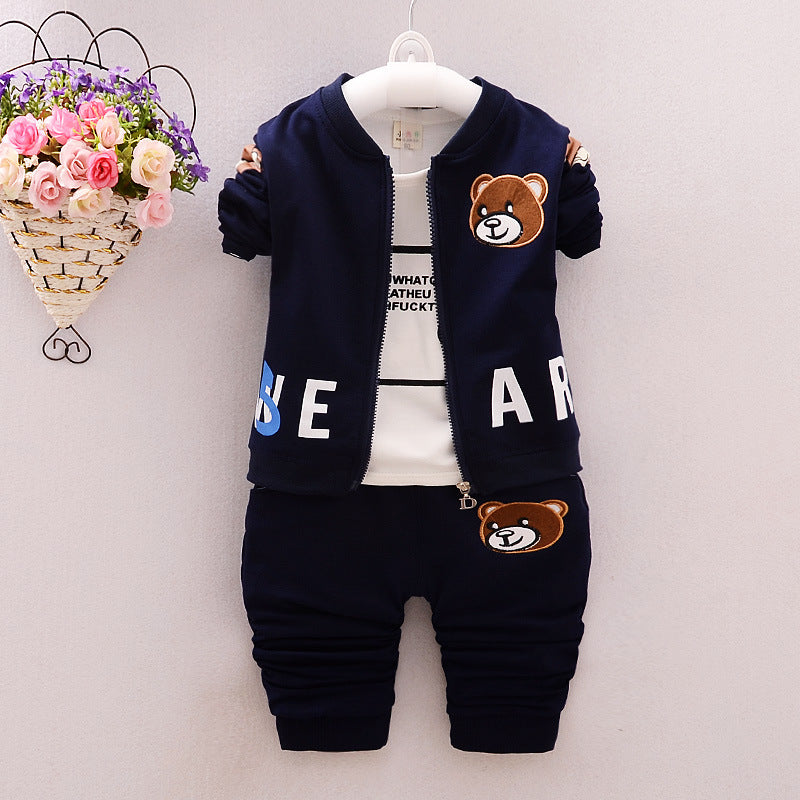 Boy's Spring Autumn Cartoon Bear 3-Piece Outfit Set