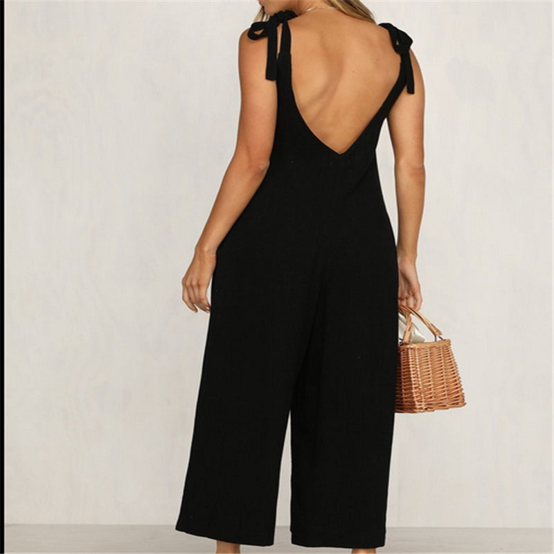 Women's Casual Loose Linen Cotton Backless Dress