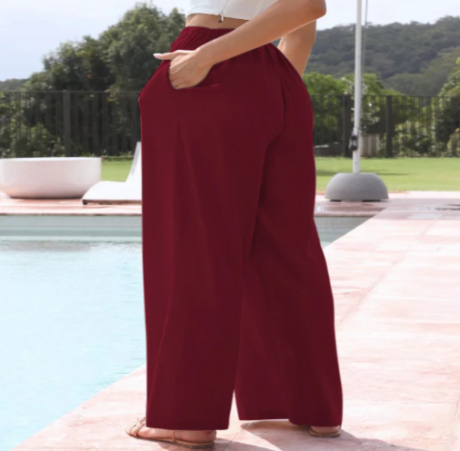 Women's Cotton Linen Drawstring Wide-Leg Trousers (One)
