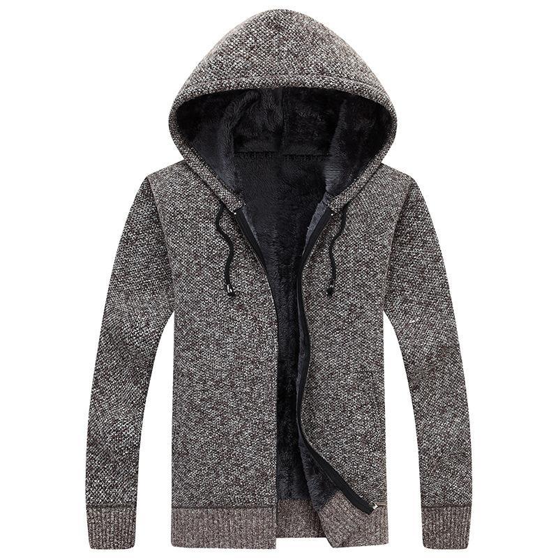 Men's Casual Hooded Cardigan - Warm Velvet Sweater