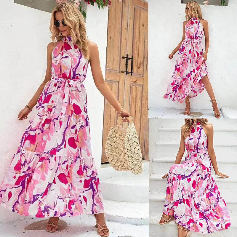 Bohemian Printed Sleeveless Ruffle Dress for Women