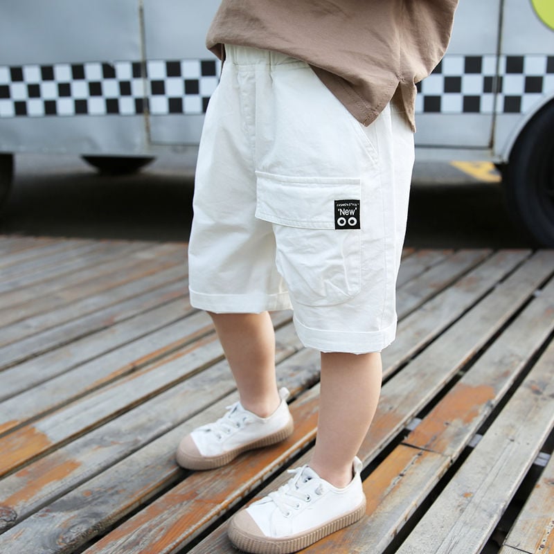 Solid Color Boy's Loose Cropped Cargo Trousers