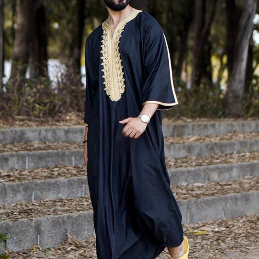 Stylish Men's Black Long Shirt Muslim Robe