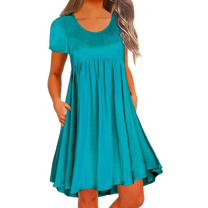 Women's Simple Solid Color Short Sleeve Dress