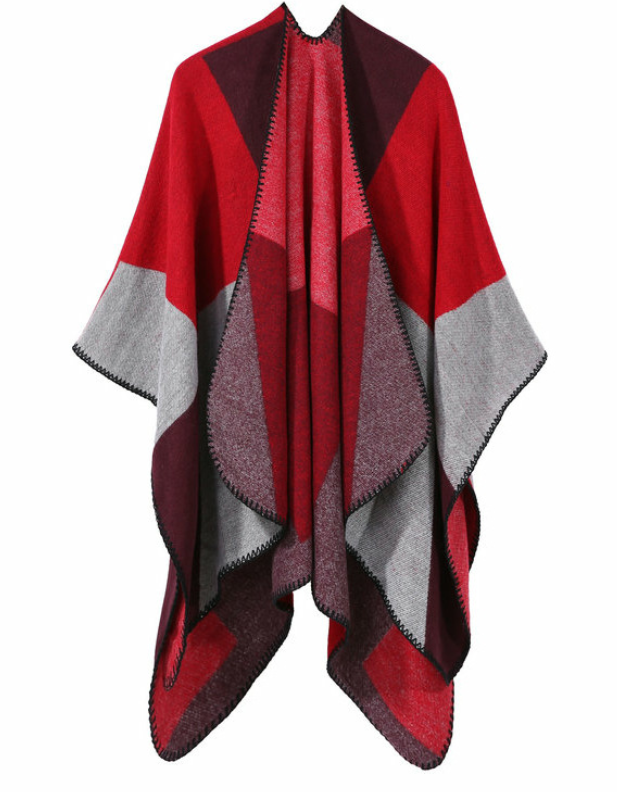 Autumn Winter Color Block Shawl — Faux Cashmere Wrap
