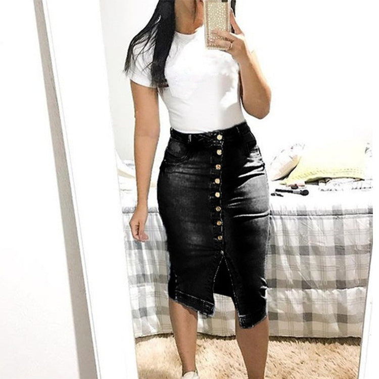Buttoned Slim Denim Long Skirt for a Sexy Look