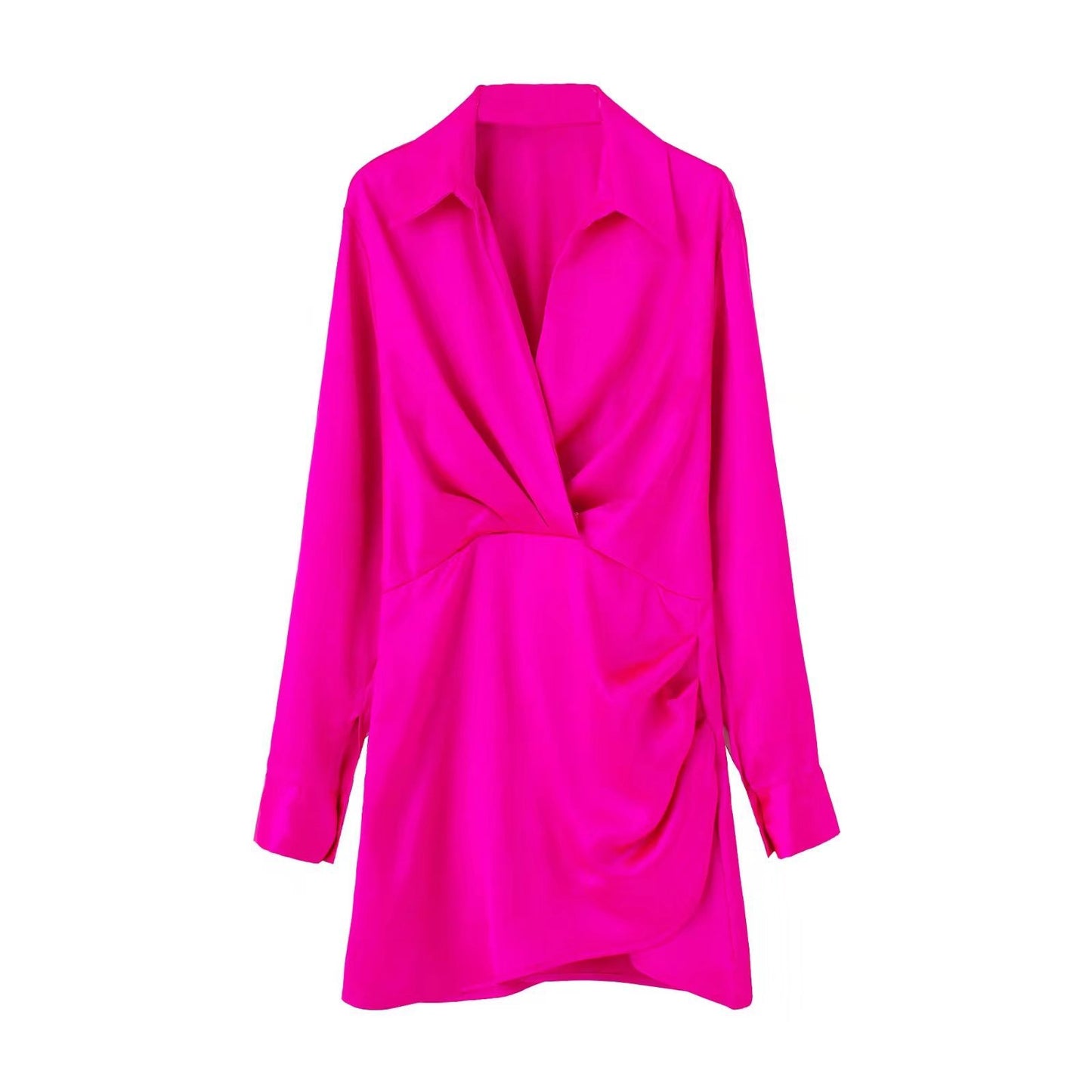 Silk Satin Texture Waist Shirt Dress - Euro & US Style