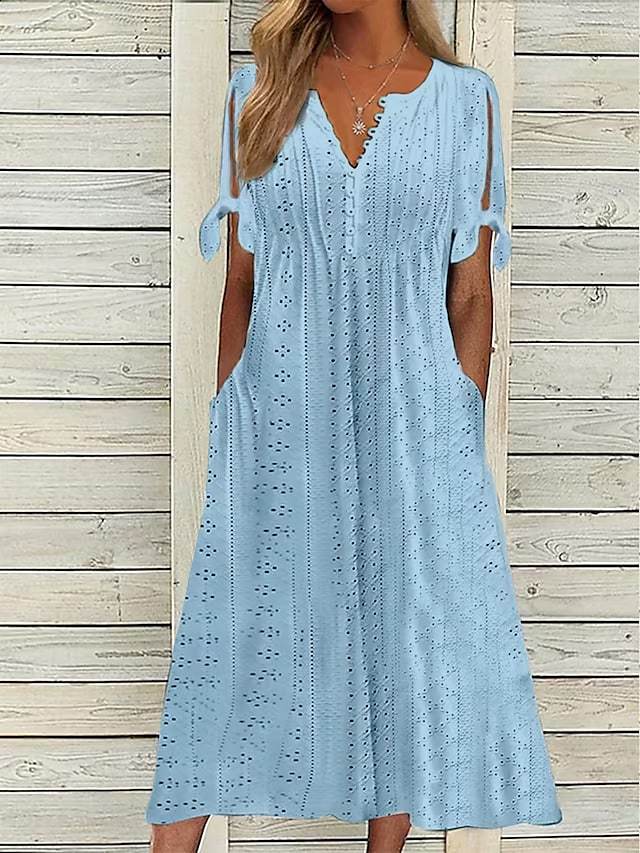 Summer Women's Lace V-Neck Dress with Ruffles