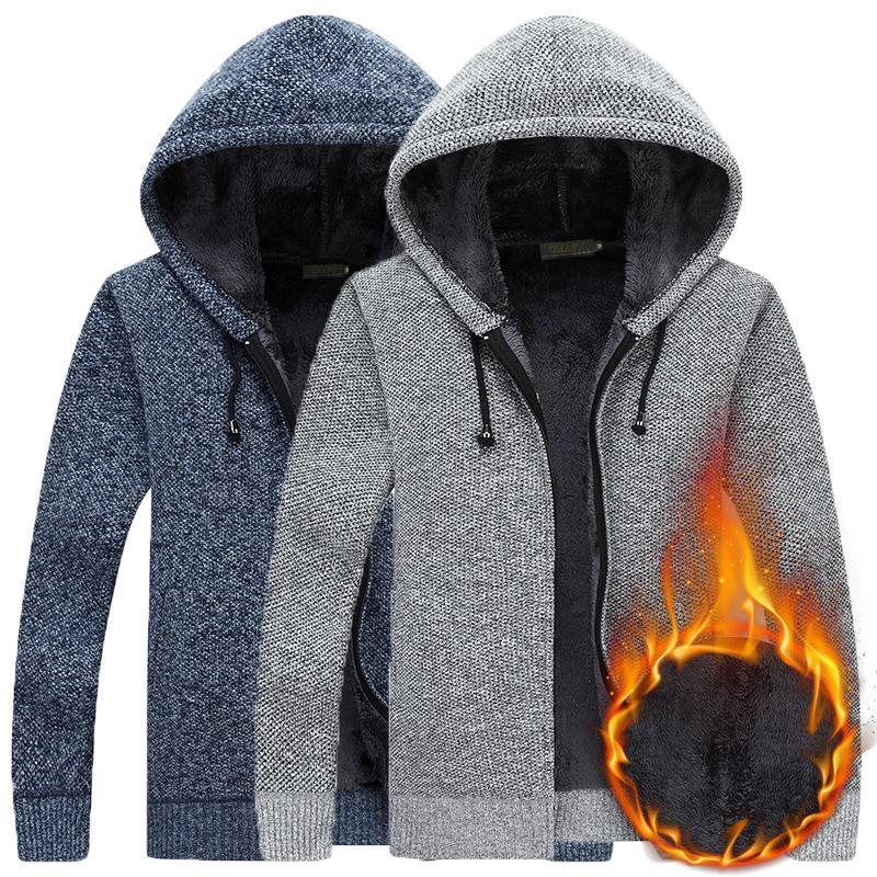 Men's Casual Hooded Cardigan - Warm Velvet Sweater
