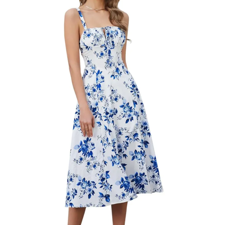 Lace-Up Slit Midi Dress for Women