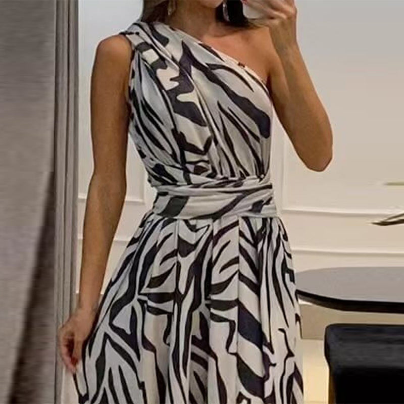 Summer Women's Sexy Open Back One Shoulder Dress