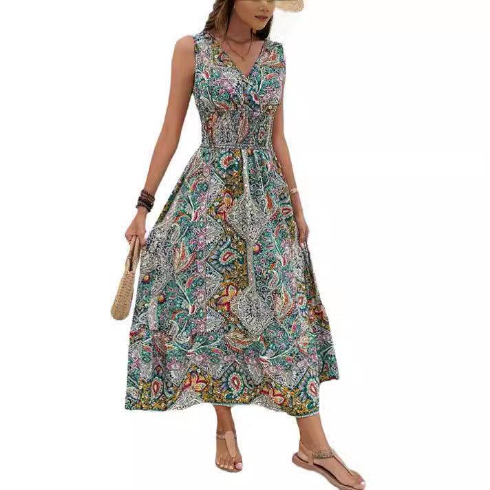 High Waist Sleeveless Bohemian Dress for Women
