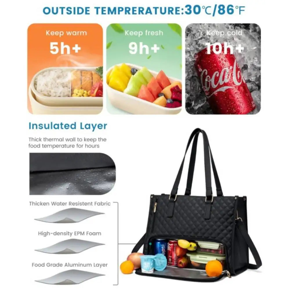 Women's Insulated Lunch Bag | Large Capacity Tote with Laptop Compartment