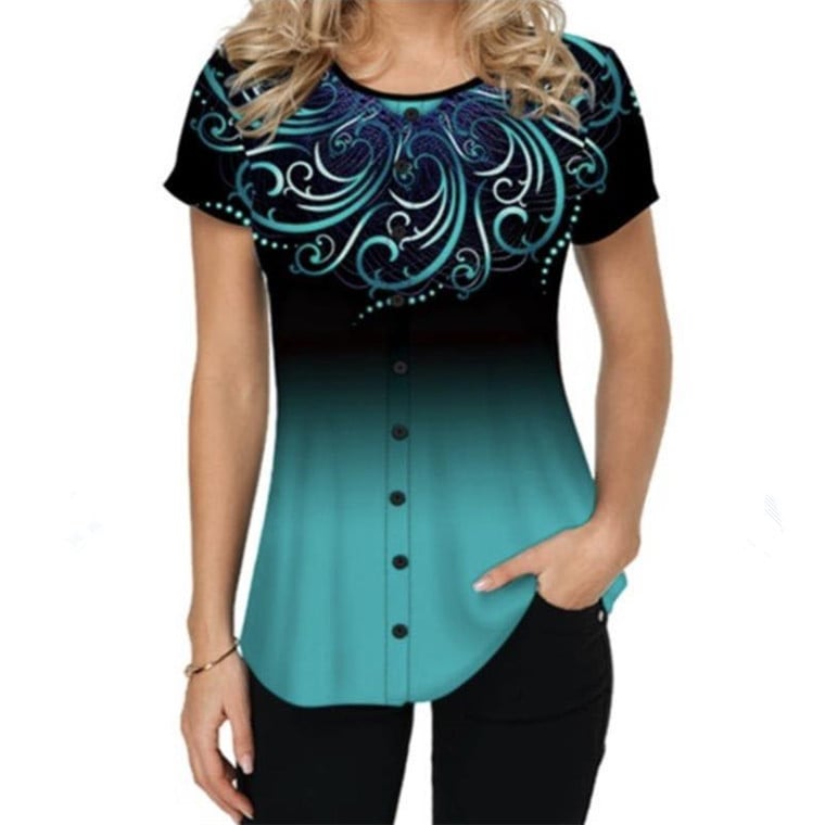 Simple Round Neck Fashion Gradient Top
