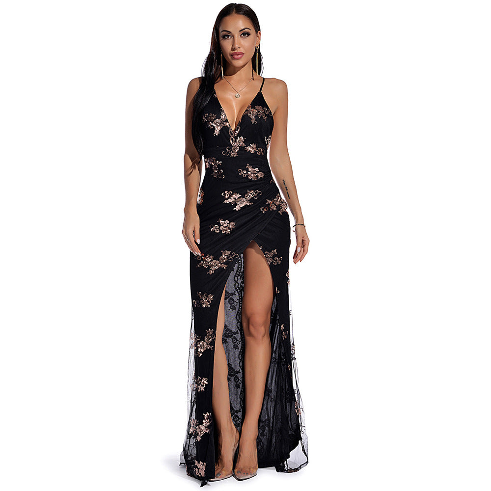 Sequined Sleeveless Backless Maxi Dress