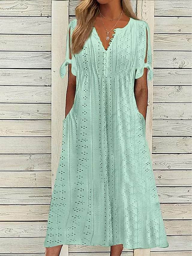 Summer Women's Lace V-Neck Dress with Ruffles