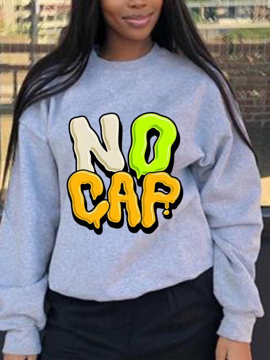 Women's Plus Size Letter Print Drop Shoulder Sweatshirt