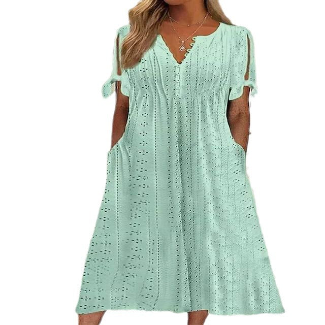 Summer Women's Lace V-Neck Dress with Ruffles