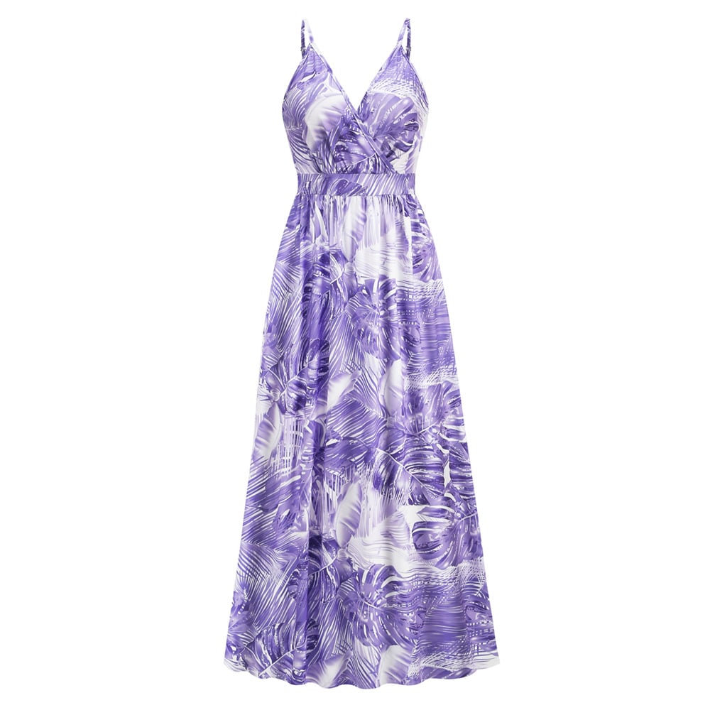Summer Floral Long Swing Dress for Beach Holidays