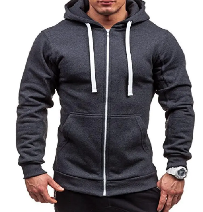 Men's Zipper Hooded Solid Color Cardigan Jacket