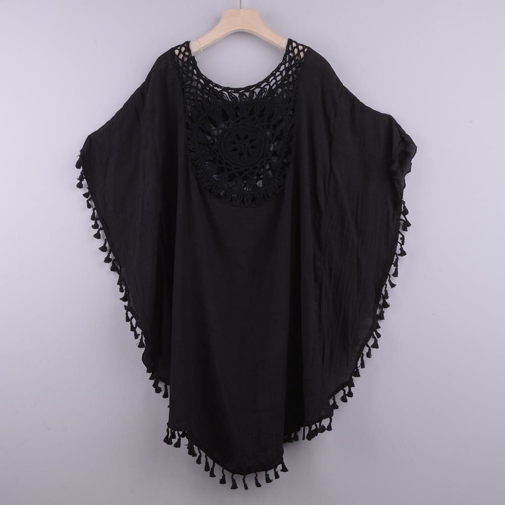 Off-The-Shoulder Large Size Fringed Bikini Blouse