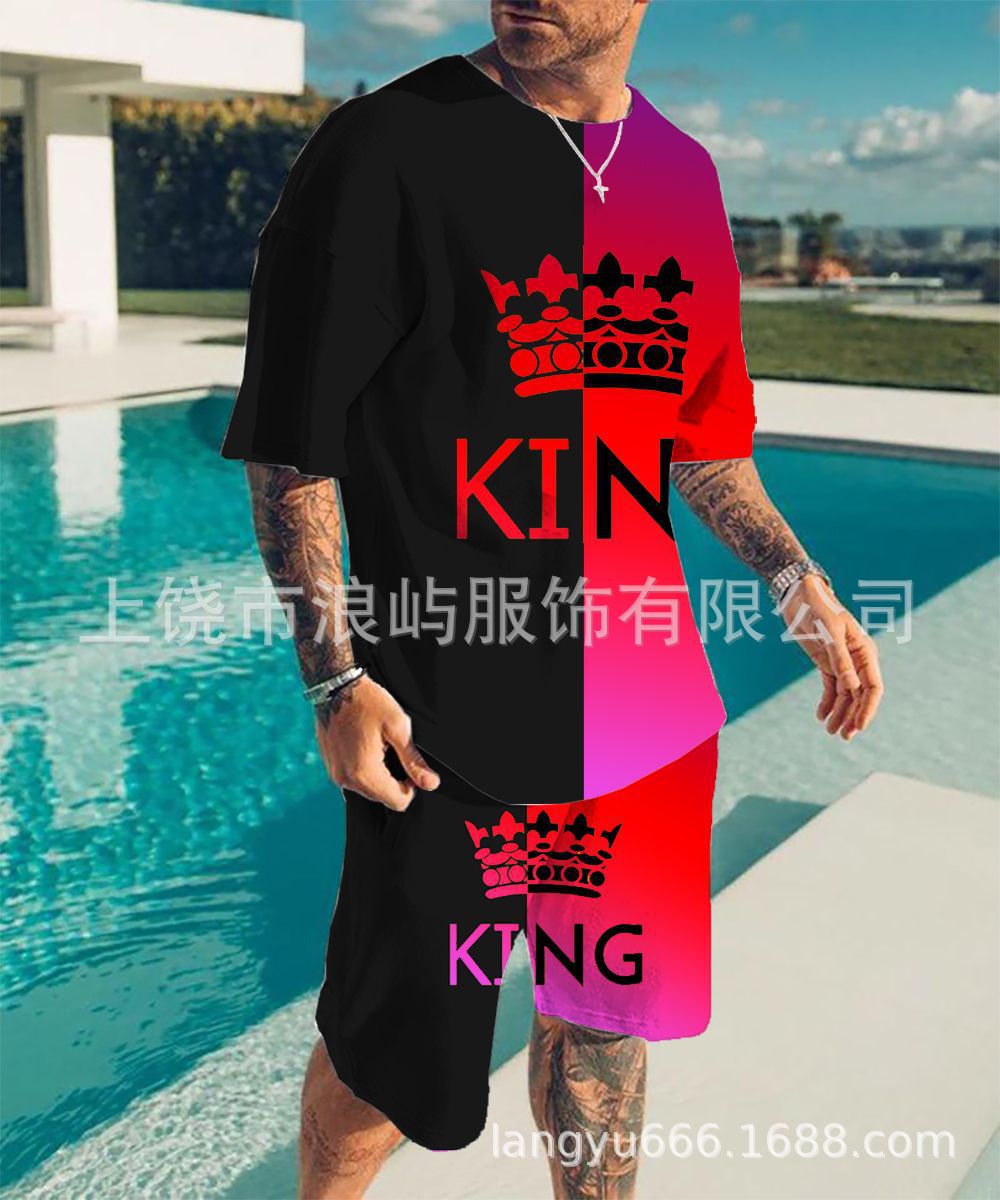 Men's Color Block 3D Printed T-Shirt Set