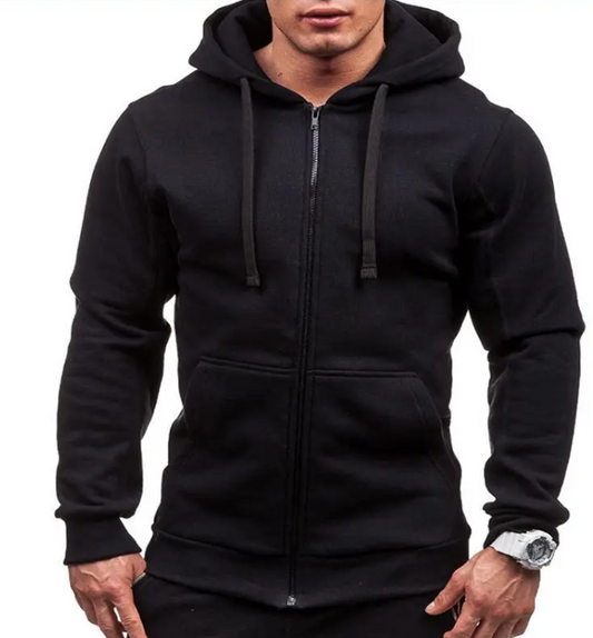 Men's Zipper Hooded Solid Color Cardigan Jacket