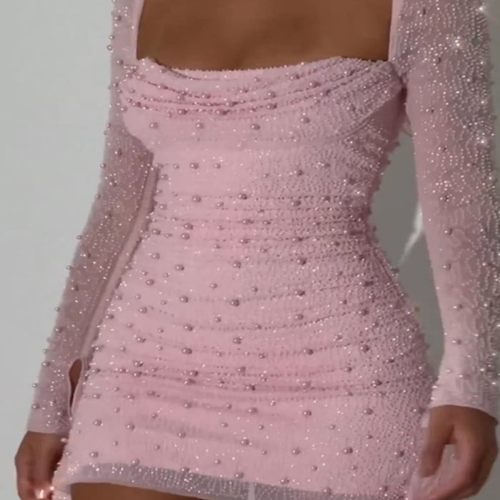 Beaded Design Slim-Fit Sheath Dress for Women