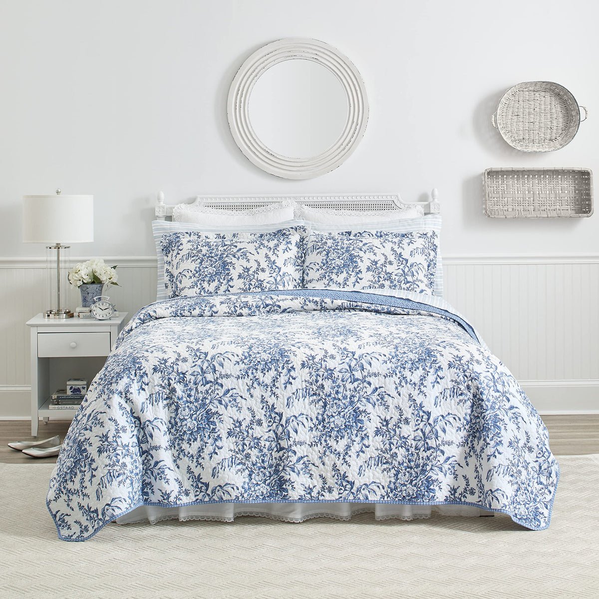 Laura Ashley Reversible Cotton Quilt Set | Bedford Delft Blue | Twin