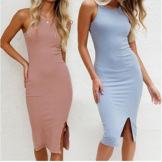 Women's Solid Color Long Vest Dress — Sleeveless Maxi Style