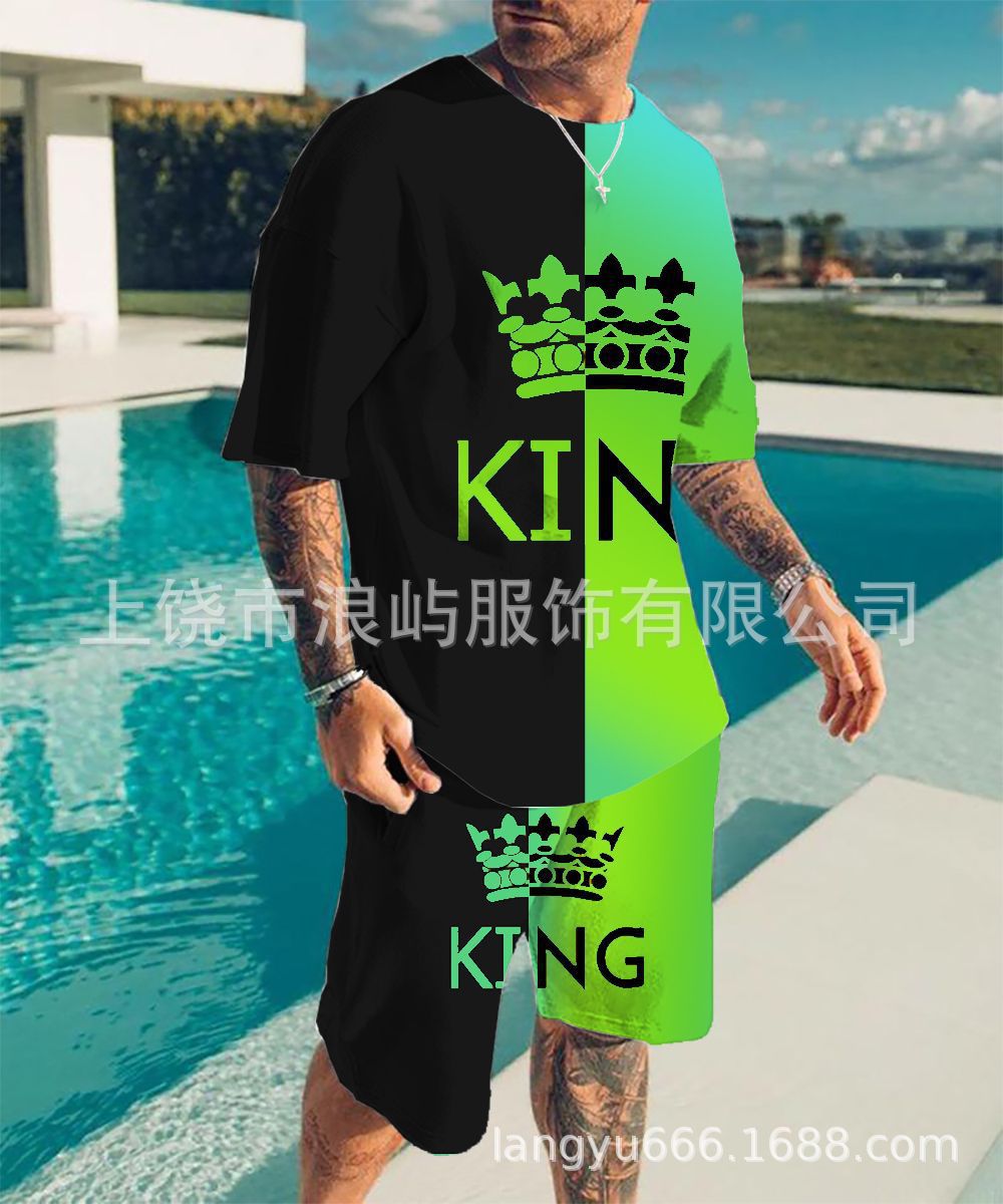 Men's Color Block 3D Printed T-Shirt Set