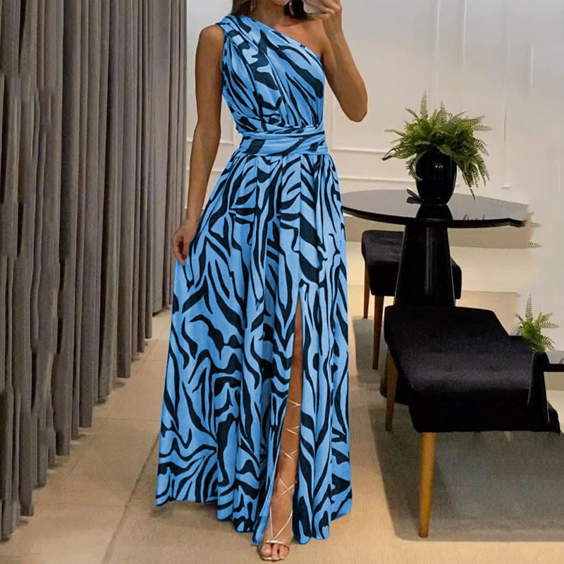 Summer Women's Sexy Open Back One Shoulder Dress