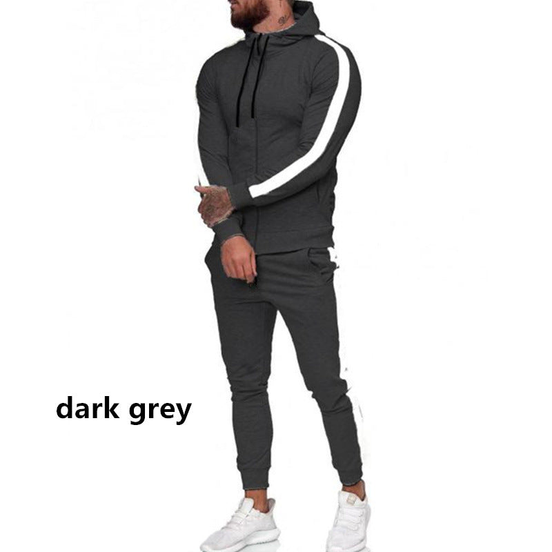 Men's Hooded Zip-Up Athletic Tracksuit Set — 2-Piece Sportswear