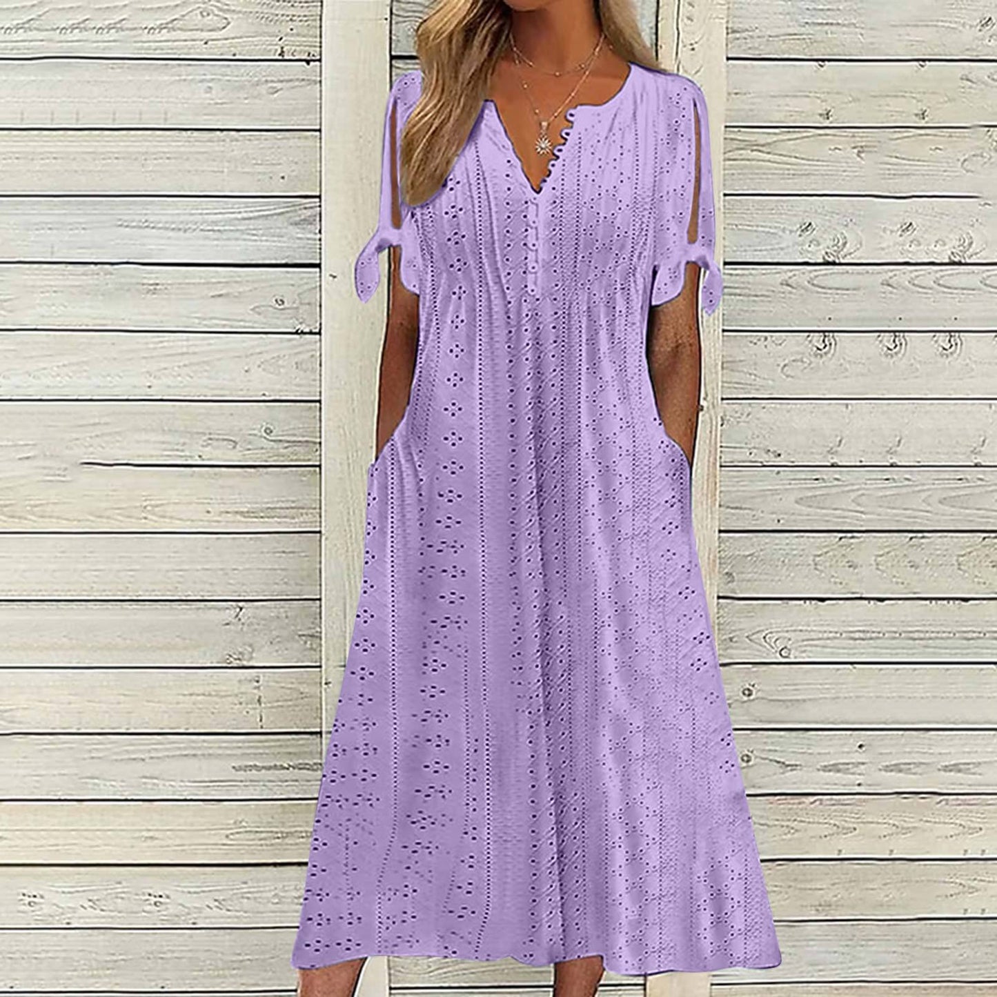 Summer Women's Lace V-Neck Dress with Ruffles